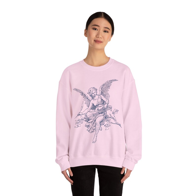 Vintage Angel Cherub Sweatshirt, Christian Religious Sweater, Artistic Designer Aesthetic, Angel Graphic Gift for Artists & Believers image 8