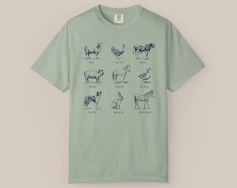 Funny Farm Animals T-shirt, Adults Vintage Style Tee With Animal