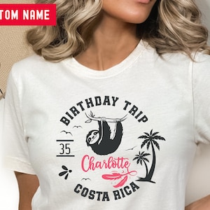 Custom Name  Shirt, Costa Rica Birthday T-Shirt, Personalized Name and date for Birthday Celebration gift, Sloth funny shirt Vacation Trip