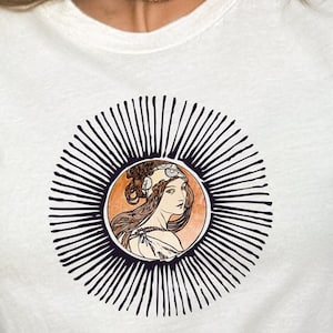 Art Nouveau Mucha Shirt, Cute Artist Shirt, Vintage style Face sun print on Natural color T-SHIRT, Alphonse Marie Mucha Tee, Gift for women