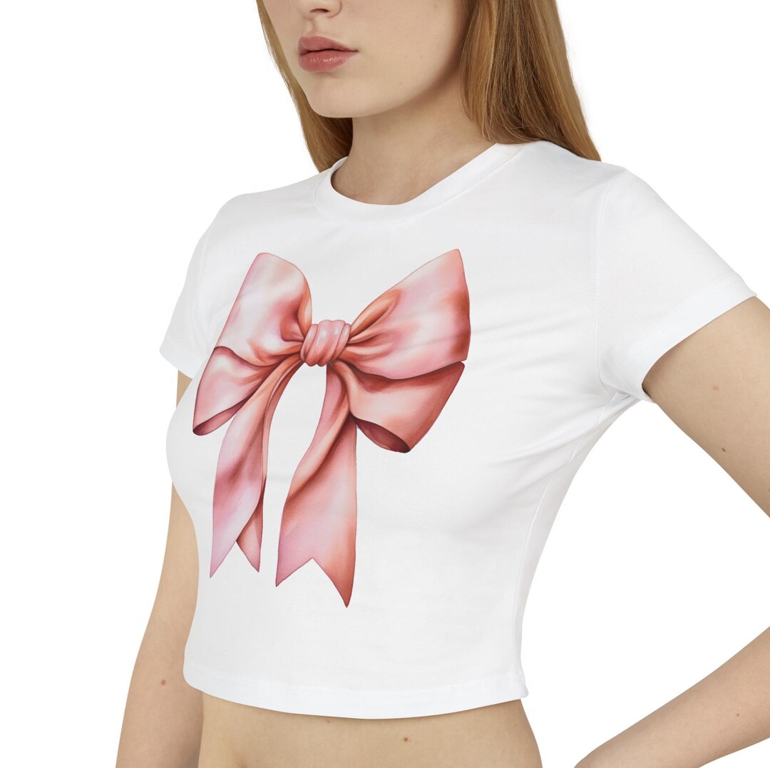 Pink Bow Tshirt, Y2K Coquette Crop Top, Organic Cotton Baby Tee - Etsy Pink Bow Tshirt, Y2K Coquette Crop Top, Organic Cotton Baby Tee - Etsy