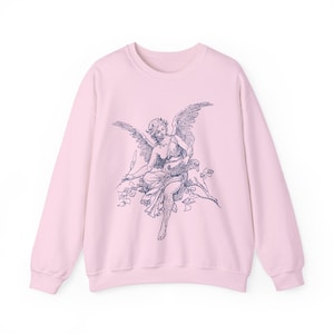 Vintage Angel Cherub Sweatshirt, Christian Religious Sweater, Artistic Designer Aesthetic, Angel Graphic Gift for Artists & Believers Light Pink
