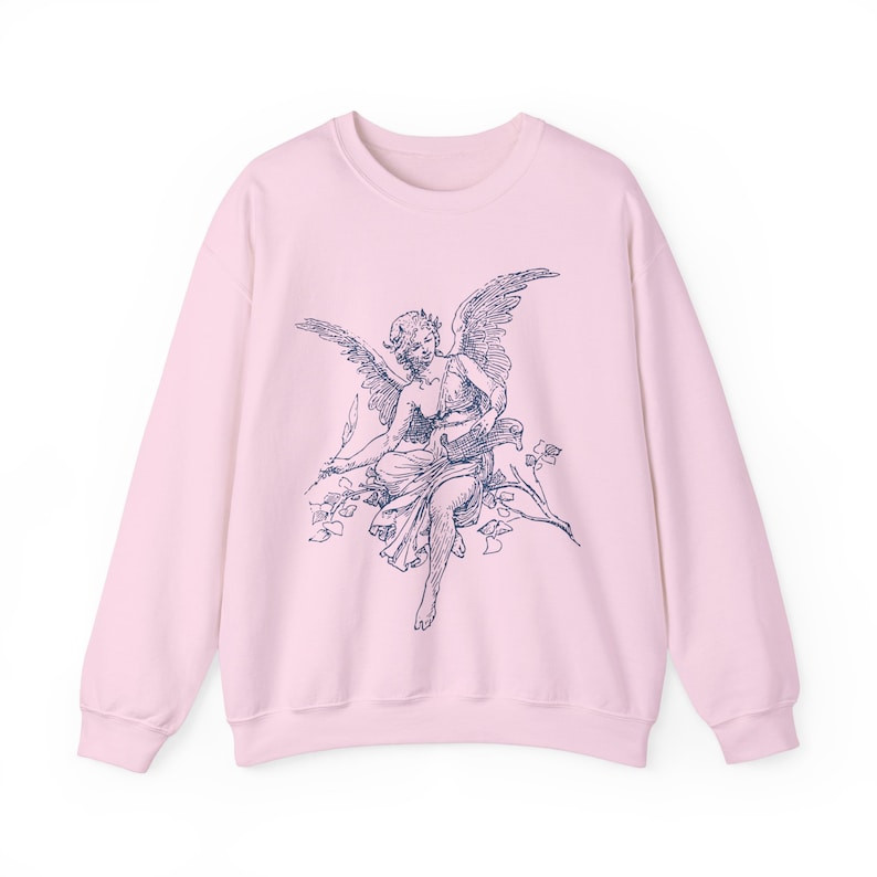 Vintage Angel Cherub Sweatshirt, Christian Religious Sweater, Artistic Designer Aesthetic, Angel Graphic Gift for Artists & Believers Light Pink