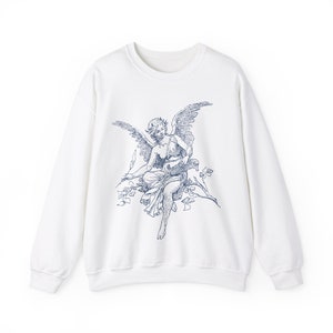 Vintage Angel Cherub Sweatshirt, Christian Religious Sweater, Artistic Designer Aesthetic, Angel Graphic Gift for Artists & Believers White
