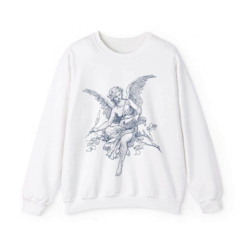Vintage Angel Cherub Sweatshirt, Christian Religious Sweater, Artistic Designer Aesthetic, Angel Graphic Gift for Artists & Believers White