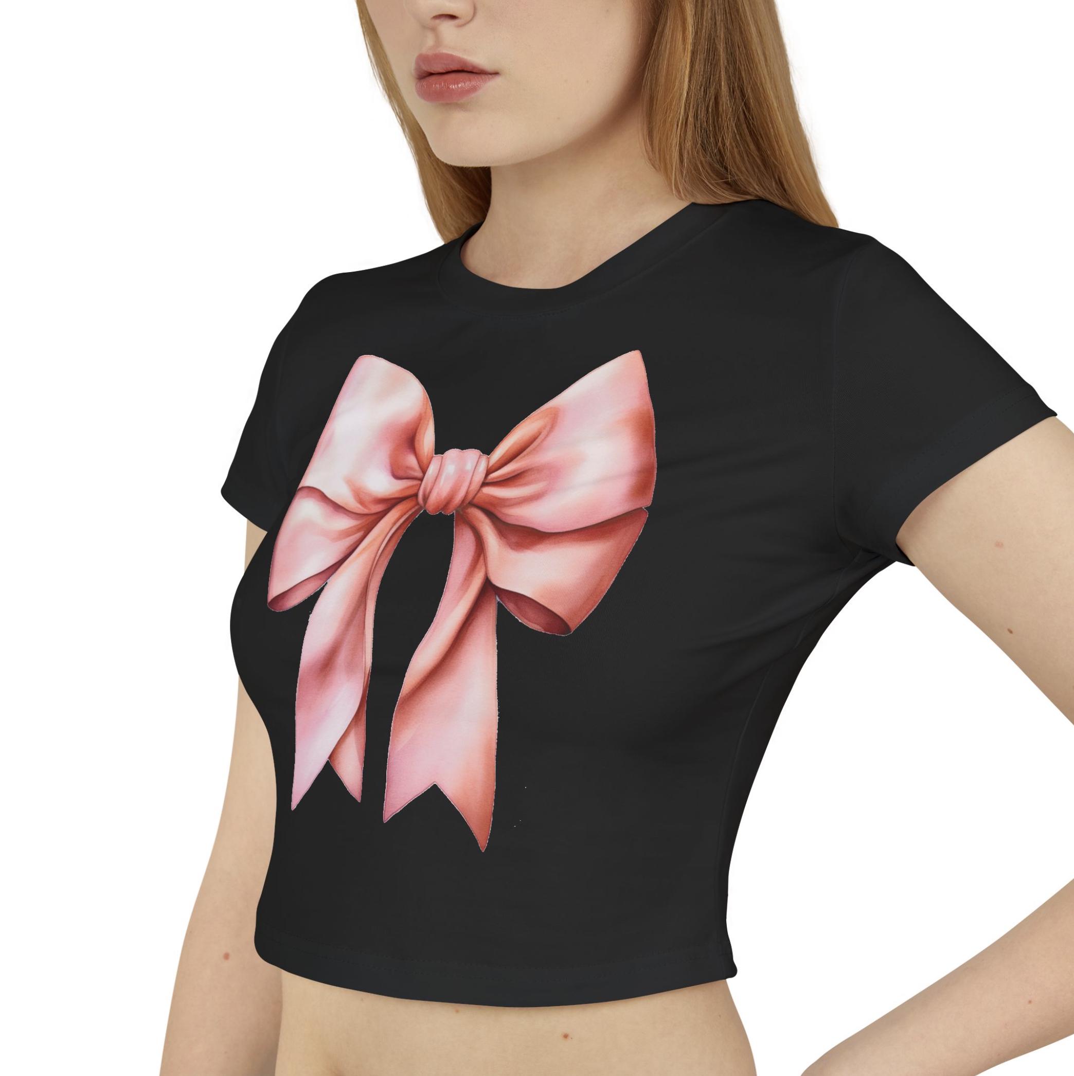 Pink Bow Tshirt, Y2K Coquette Crop Top, Organic Cotton Baby Tee - Etsy