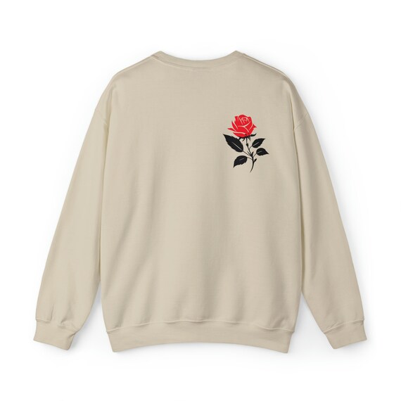 Cute Rose Sweatshirt Back Print Red Rose Chic Rose Sweater Black and Red Rose Flower Floral Statement Sweater Gift for Student Etsy