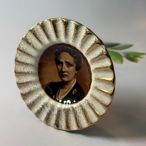 Vintage Mini Ceramic Portrait: Princess of Norway, Gold Fluted Frame