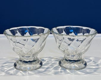 Vintage Swirl Pressed Glass Dessert Bowls Pedestal Ice Cream Sweets Kitchen Decor Diner USA