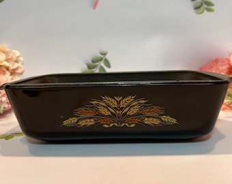 Vintage Anchor Hocking Wheat Pattern MCM Farmhouse Decor 1960s Bread Baking Pan Dish Large Handled 1950s Cute Gifts Kitchen