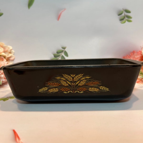 Vintage Anchor Hocking Wheat Pattern MCM Farmhouse Decor 1960s Bread Baking Pan Dish Large Handled 1950s Cute Gifts Kitchen