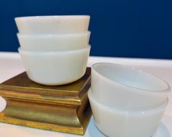 Vintage Anchor Hocking Milk Glass Custard Cup - Side Bowls Kitchen Baking Prep Bowls Set of 5 - Made in USA 1960s