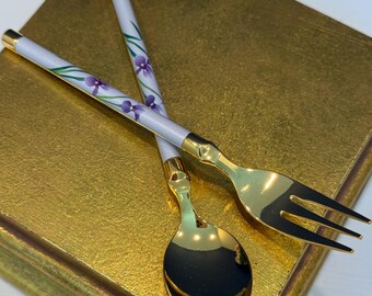 Vintage Purple Violets Gold Stainless Steel - Hiroshima Jogakuin University Collectible Flatware