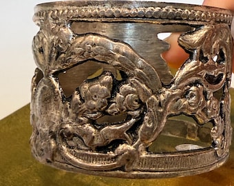 Antique Silver Metal Ink Holder Drink Cup Well Florals Scrolls Regency Victorian
