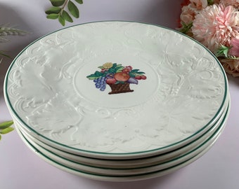 Vintage Wedgwood Salad Plates (Set of 4): Hand-Painted Fruit Basket, 1929 Antique