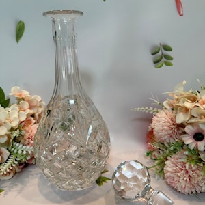 Vintage Faceted Crystal Decanter: Teardrop Geometric Cut Crystal Stopper