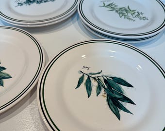Vintage Williams Sonoma Culinary Herbs Salad Plates (8) - Herbs Plant Design, Crafted in Portugal 1990s Farmhouse Kitchen Decor