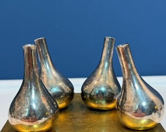 Vintage Jens Quistgaard Dansk Teardrop Onion Silver Metallic Weighted Heavy Candle Holders 1960s