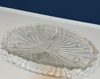 Vintage Mikasa Seascape Footed Seashell Crystal Serving Platter 1980s