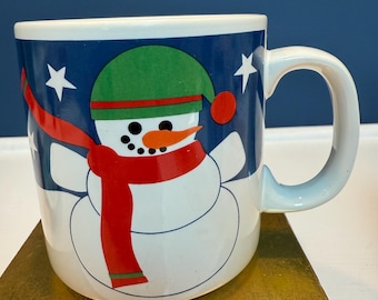 Vintage Ceramic Christmas Coffee Tea Mug Snowman Winter Xmas 1980s