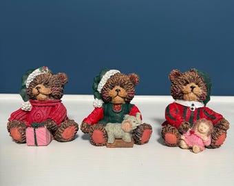 Vintage 1990s Christmas Resin Teddy Bears Set of 3 K’s Collection