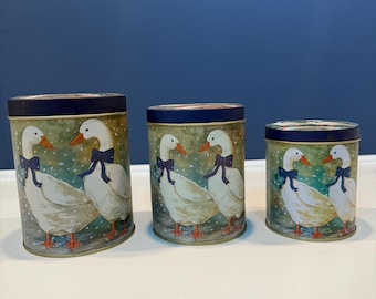 Vintage Cottagecore Goose Tin - Canister Set Nesting Containers - Cute Kitchen Storage