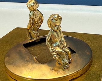 Antique Gilt Bronze Cherub Vide-Poche Tray - Repurposed Figural Desk Catchall for Photo Frame, Modified Antique Dresser Vanity Decor