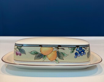 Vintage Mikasa butter dish - Garden Harvest Intaglio - 1990s ceramic stoneware fruits