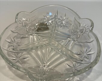 Vintage Gorham Holiday Traditions Angels of Peace  Crystal Bowl Christmas Decor Candy Trinket