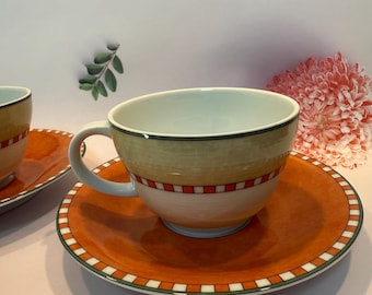 Vintage Villeroy & Boch Switch 2 Orange and Cream Ceramic Teacups (2) Portugal 1990s