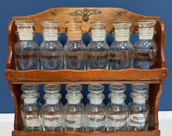 Vintage Wooden 2 Tier Spice Rack 1970s Eagle Star Metal Accents