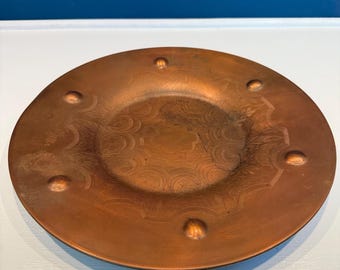 Vintage XL Copper Platter Etched Middle Eastern