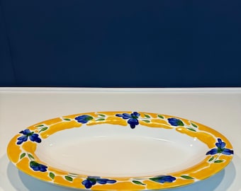 Vintage Dansk Yellow Blue Floral Oval Platter