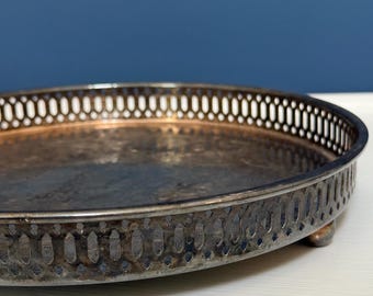 Vintage EP Copper Marlboro Silver-Plate Reticulated Circular Tray Centerpiece