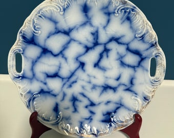 Antique Blue Flow Cake Plate International Pottery Co IPC
