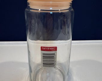 Luminarc France Peach 1980s Colored Canister Glass Kitchen Storage Clear