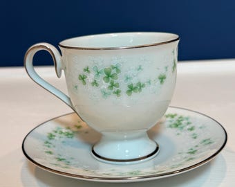 Vintage Noritake Killarney Irish Shamrock Teacup Silver Trim