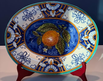 Vintage IMA Ceramiche Artistche Italian Lemon Wall Hanging Oval Art Plate