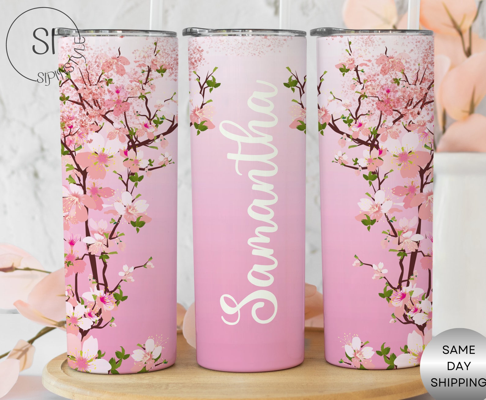 Cherry Blossom Tumbler Personalized