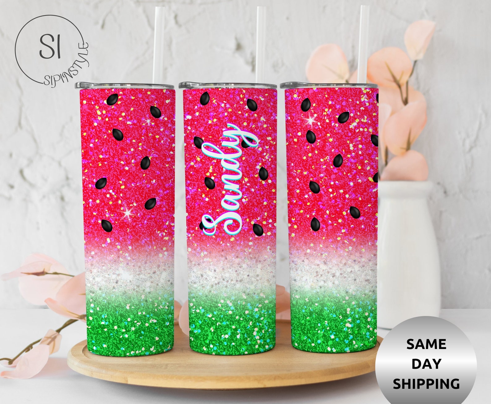 Personalized Watermelon Glitter Tumbler