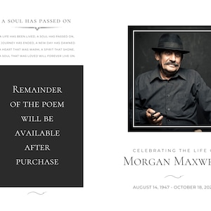 Heart Touching MEMORIAL/FUNERAL POEM for a loved one, Dad, Mom, Sister, Brother, Grandma, Grandpa, Son, Daughter, Digital, Instant Download