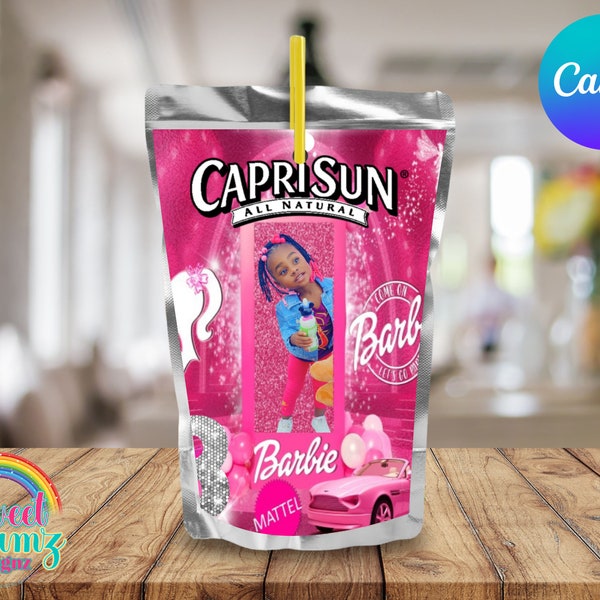 EDITABLE Barbie Inspired Party Capri Suns Label | Barbie Juice | Cute Birthday Party Favor Treats | Pink Doll Girly Customizable Template