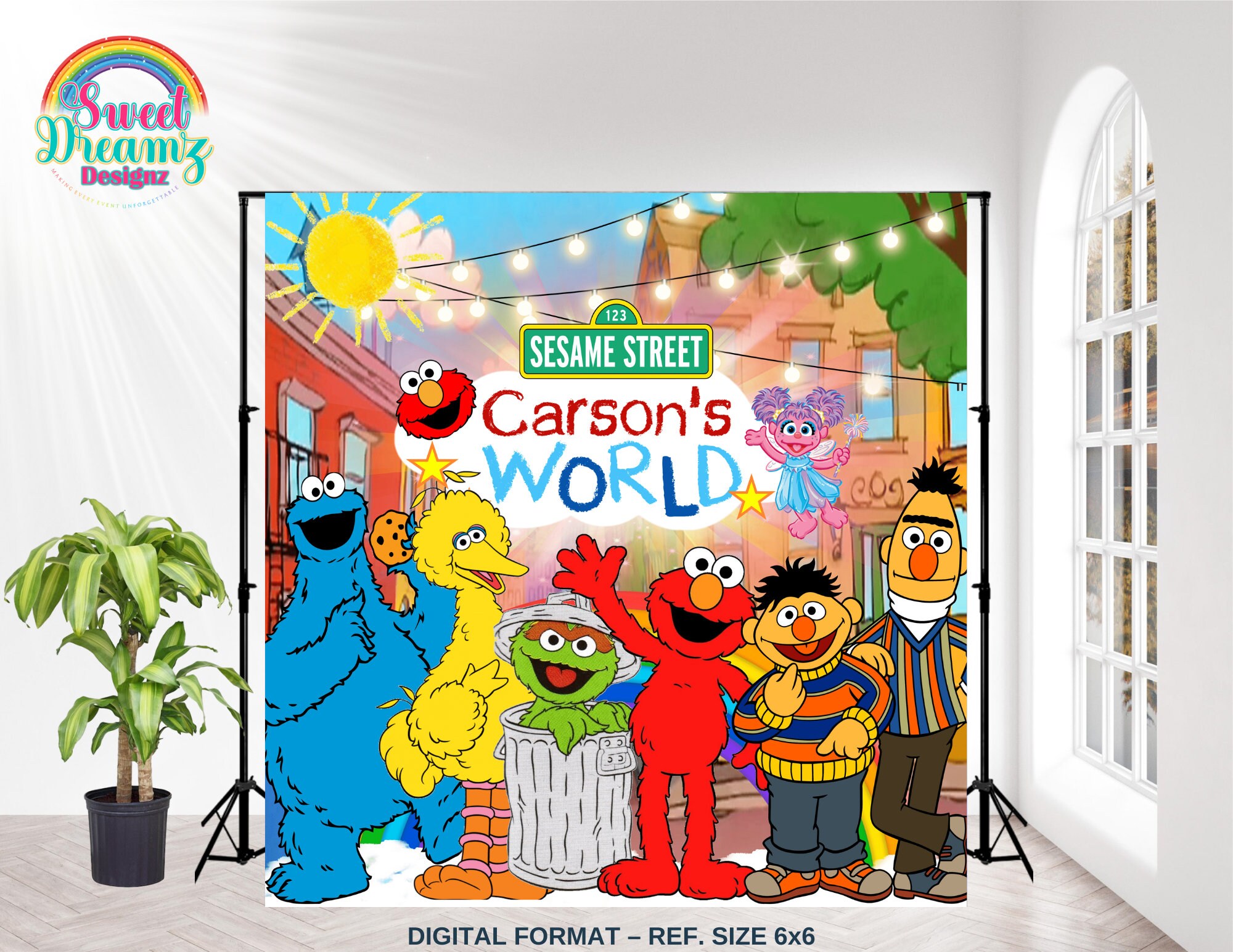 Sesame Steet Inspired Birthday Backdrop Colorful Boy Birthday Banner Cookie Monster Elmo Abby Cadabby Photo Backdrop for