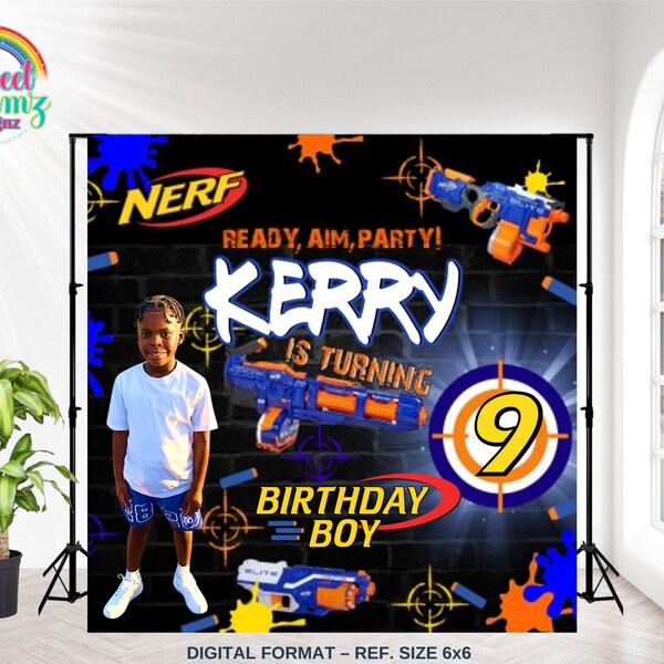 Nerf Inspired Dart Gun Birthday Backdrop | Dart Banner Birthday | Dart Gun Background | Photo Backdrop for Boys Orange & Blue Targets
