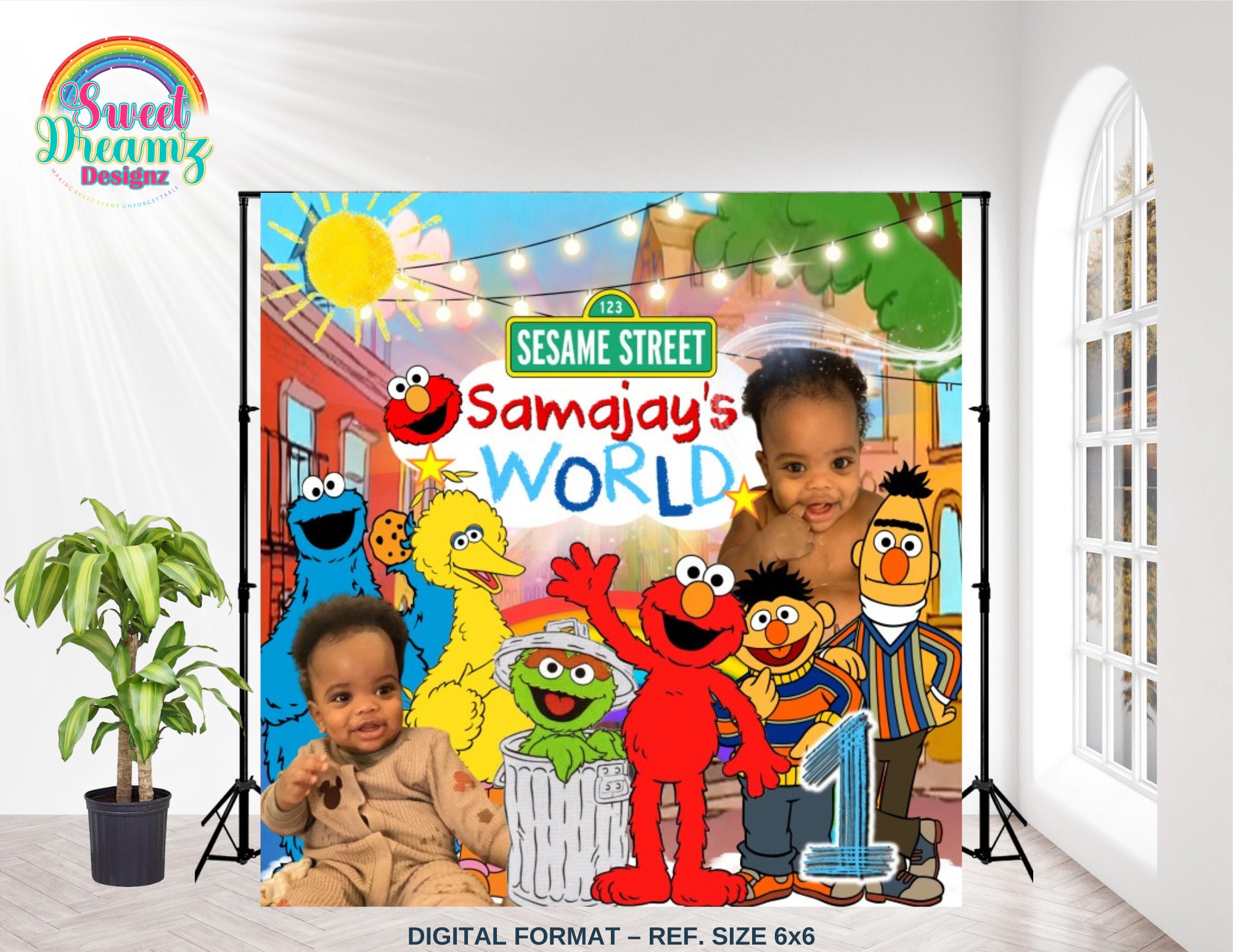 Sesame Street Inspired Birthday Backdrop WPhoto Colorful Boy Birthday Banner Cookie Monster Elmo Abby Photo Backdrop for