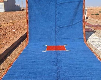 Handmade Moroccan Wool Rug: Solid Blue Berber Rug