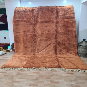 Rust Moroccan Rug - Handmade Wool Carpet - Modern Boho Shag Rug - Cozy Minimalist Area Rug for Living Room or Bedroom