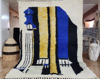 Alfombra bereber de lana hecha a mano - Alfombra marroquí abstracta - Alfombra artística moderna - Decoración bohemia