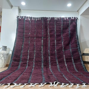Handmade Berber Rug - Deep Burgundy Wool Carpet - Moroccan Striped Design