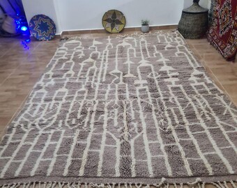 Handmade Wool Moroccan Rug: Geometric Neutral Boho Design